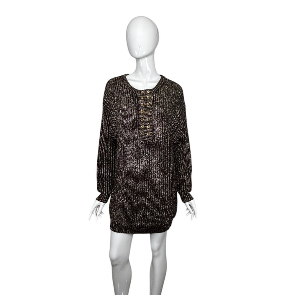 Vintage Sweater Dress Women's Medium Karen Kane Black Gold Mini